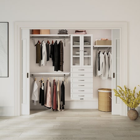 John Louis Home Solid Wood Reach-In Closet System with 6 Drawers and Glass Doors White JLH-431
